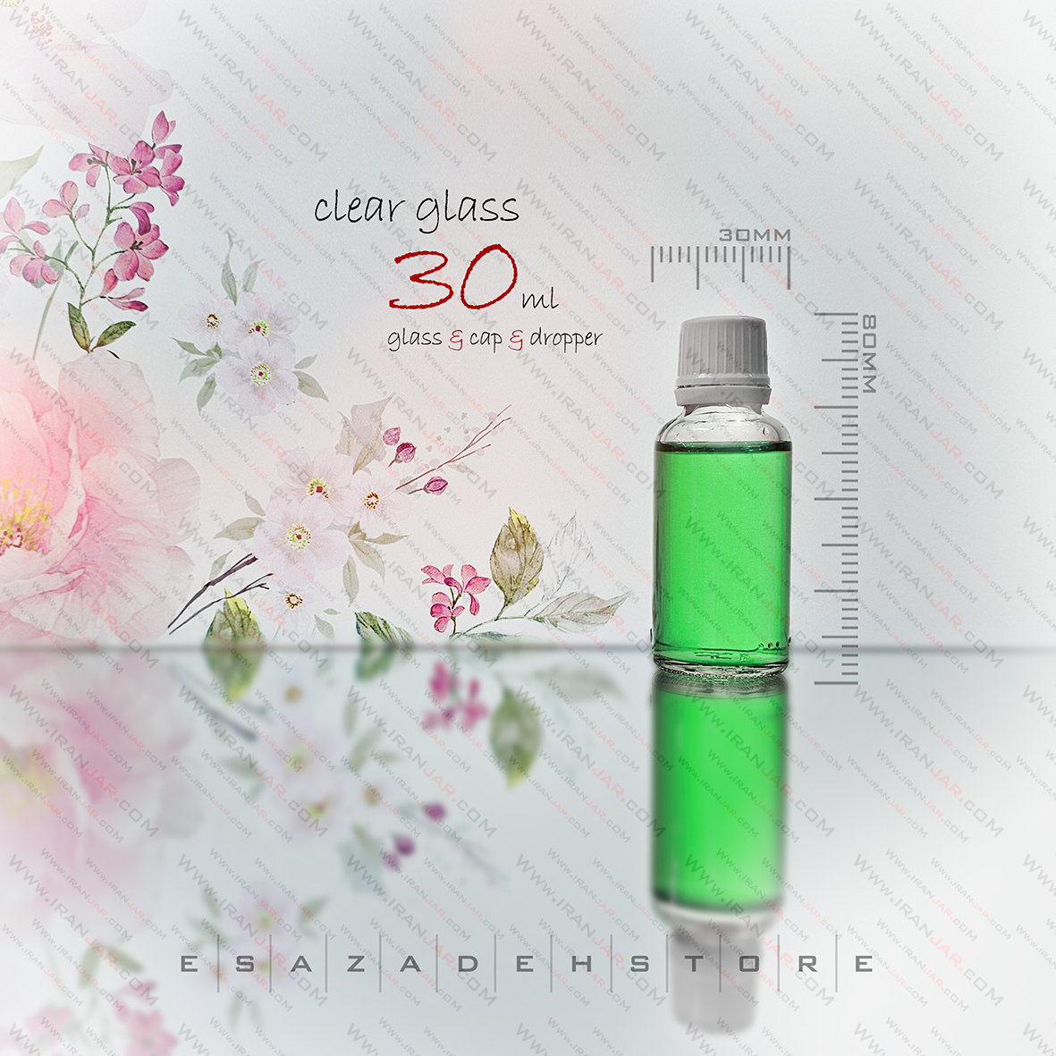 شیشه 30 میلی شفاف با کپ و دراپر