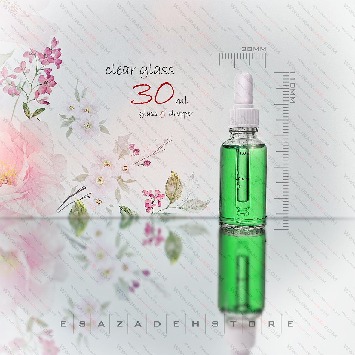شیشه 30 میلی شفاف با میل قطره چکان