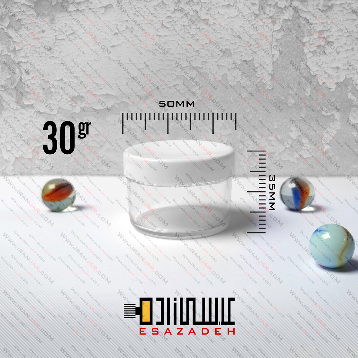 قوطی 30 گرمی بدنه کریستال با درب پلاستیکی